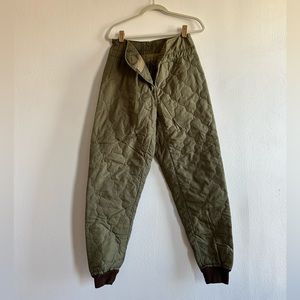 Vintage quilted army liner ski pants olive green unisex 1960s
